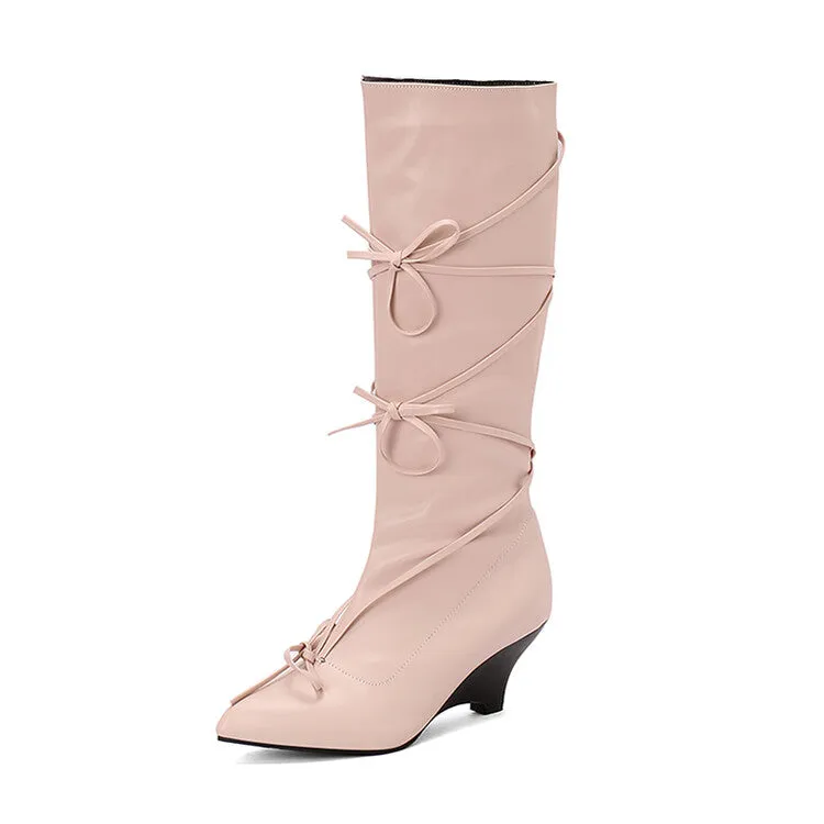 Women's Knot Pointed Toe Mid-Calf Boots