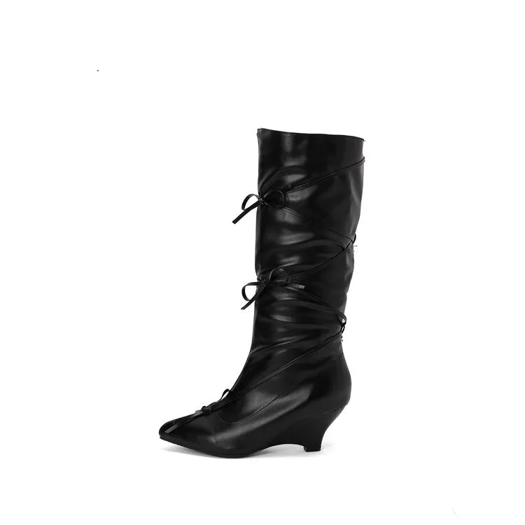 Women's Knot Pointed Toe Mid-Calf Boots