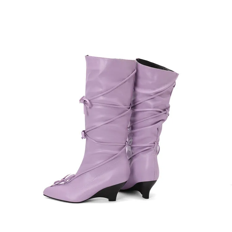 Women's Knot Pointed Toe Mid-Calf Boots