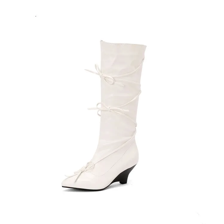 Women's Knot Pointed Toe Mid-Calf Boots