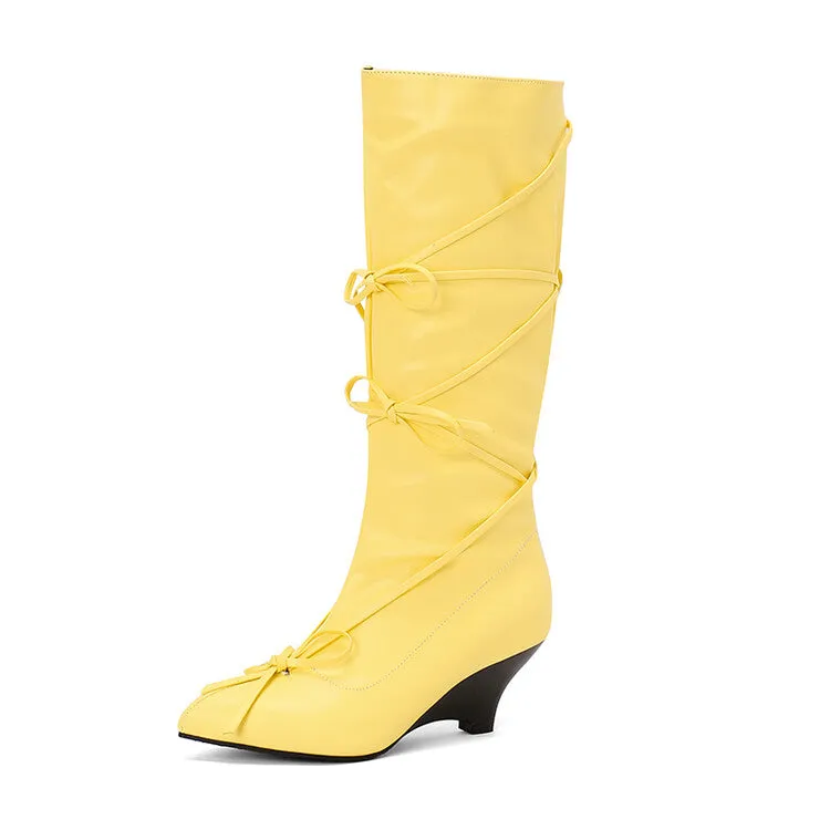 Women's Knot Pointed Toe Mid-Calf Boots
