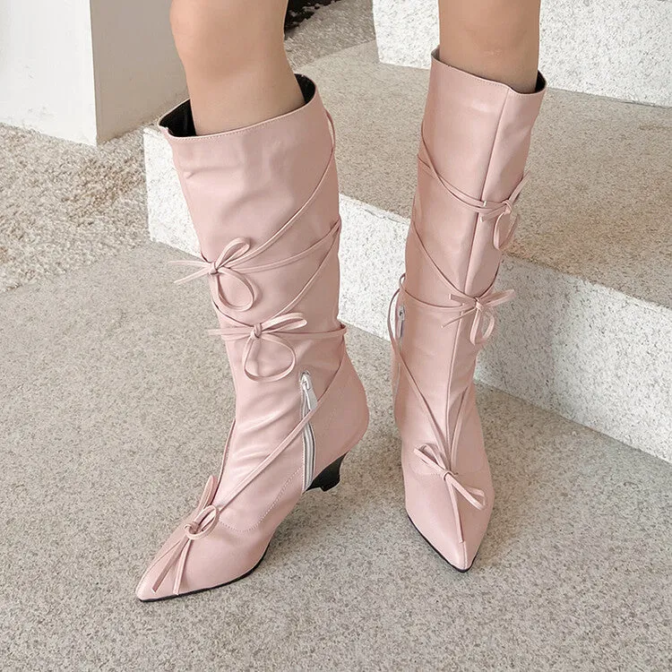 Women's Knot Pointed Toe Mid-Calf Boots