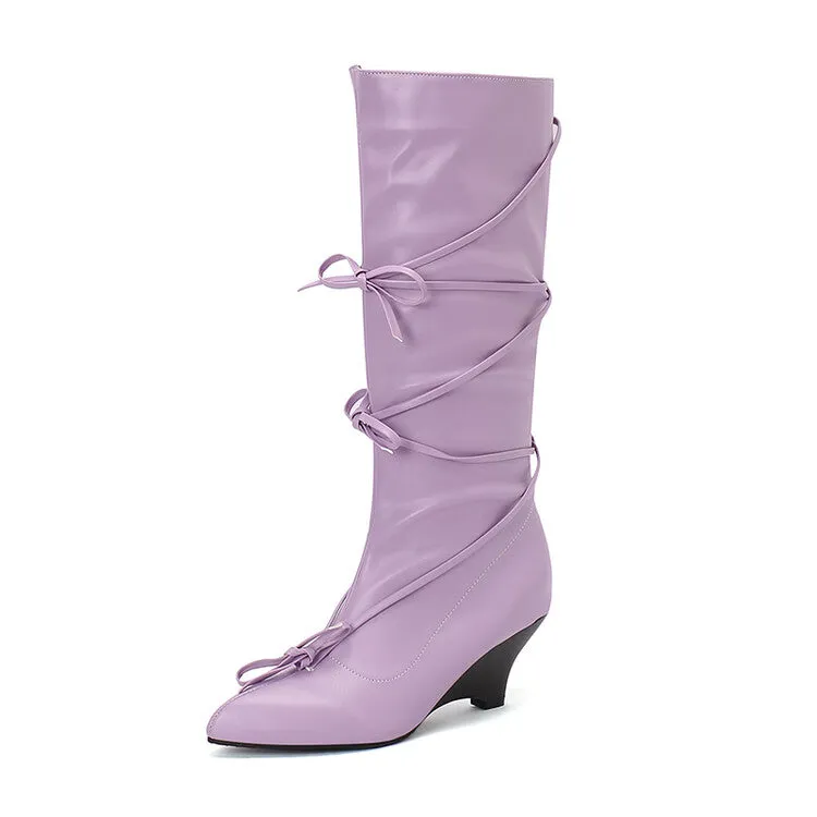 Women's Knot Pointed Toe Mid-Calf Boots