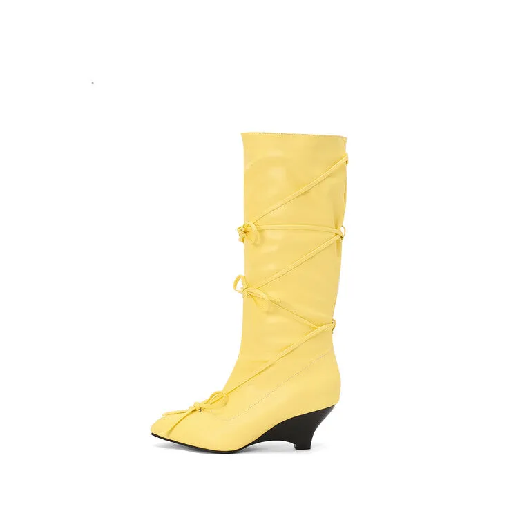 Women's Knot Pointed Toe Mid-Calf Boots