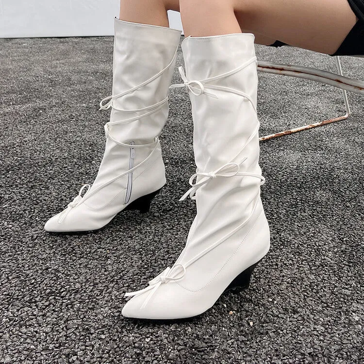 Women's Knot Pointed Toe Mid-Calf Boots