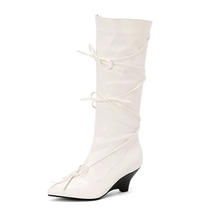 Women's Knot Pointed Toe Mid-Calf Boots