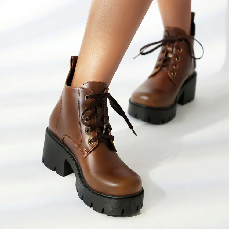 Women's Lace-Up Block Heel Platform Ankle Boots