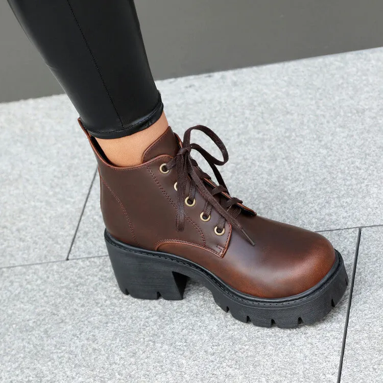 Women's Lace-Up Block Heel Platform Ankle Boots