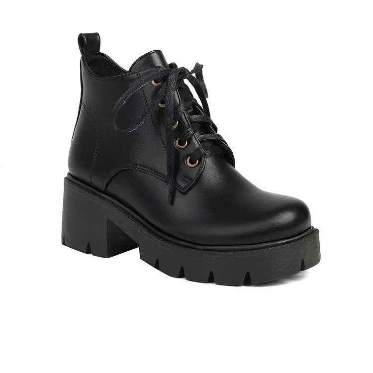 Women's Lace-Up Block Heel Platform Ankle Boots