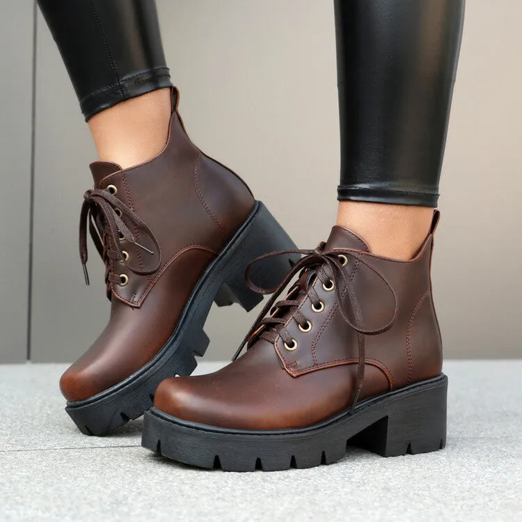 Women's Lace-Up Block Heel Platform Ankle Boots