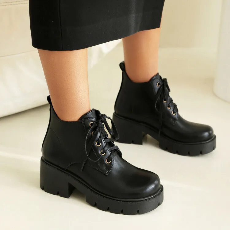 Women's Lace-Up Block Heel Platform Ankle Boots