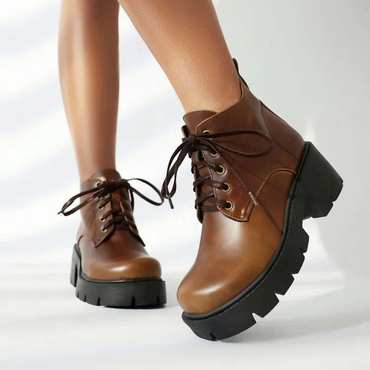 Women's Lace-Up Block Heel Platform Ankle Boots