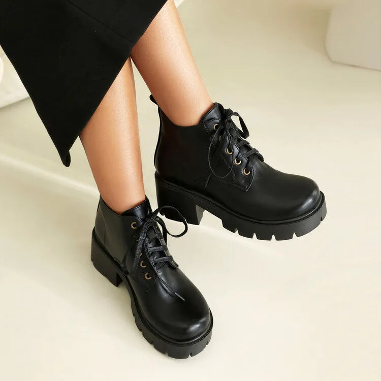 Women's Lace-Up Block Heel Platform Ankle Boots