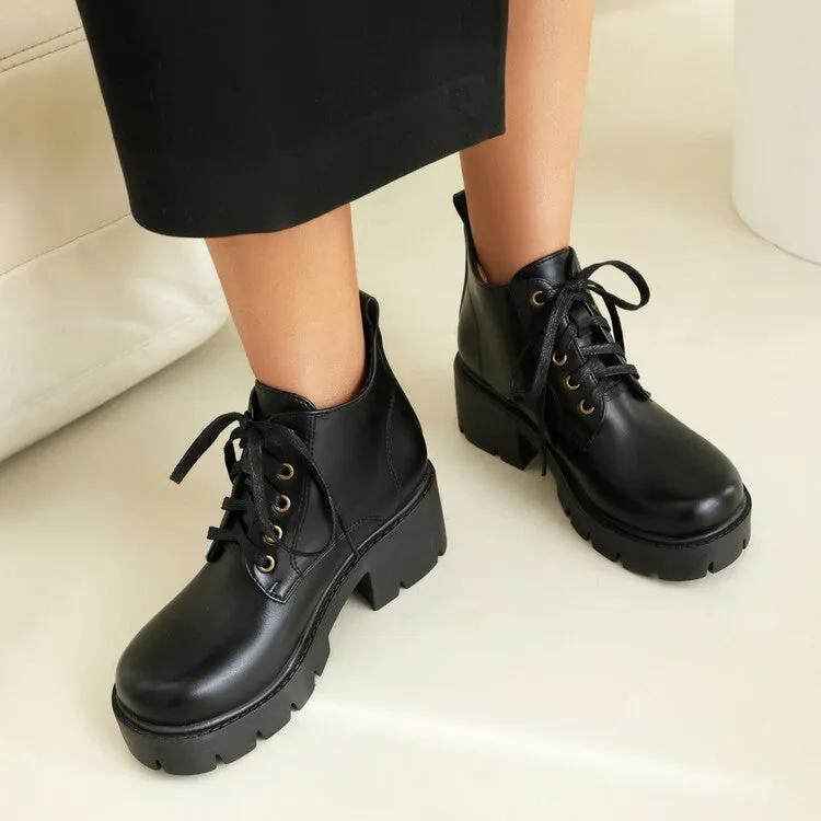 Women's Lace-Up Block Heel Platform Ankle Boots