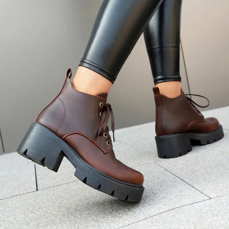 Women's Lace-Up Block Heel Platform Ankle Boots