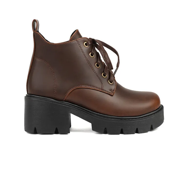 Women's Lace-Up Block Heel Platform Ankle Boots