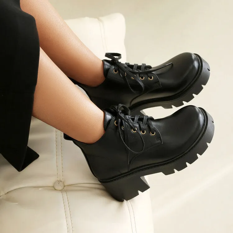 Women's Lace-Up Block Heel Platform Ankle Boots