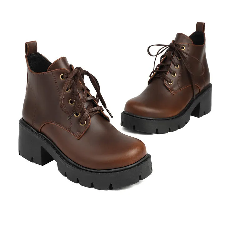 Women's Lace-Up Block Heel Platform Ankle Boots