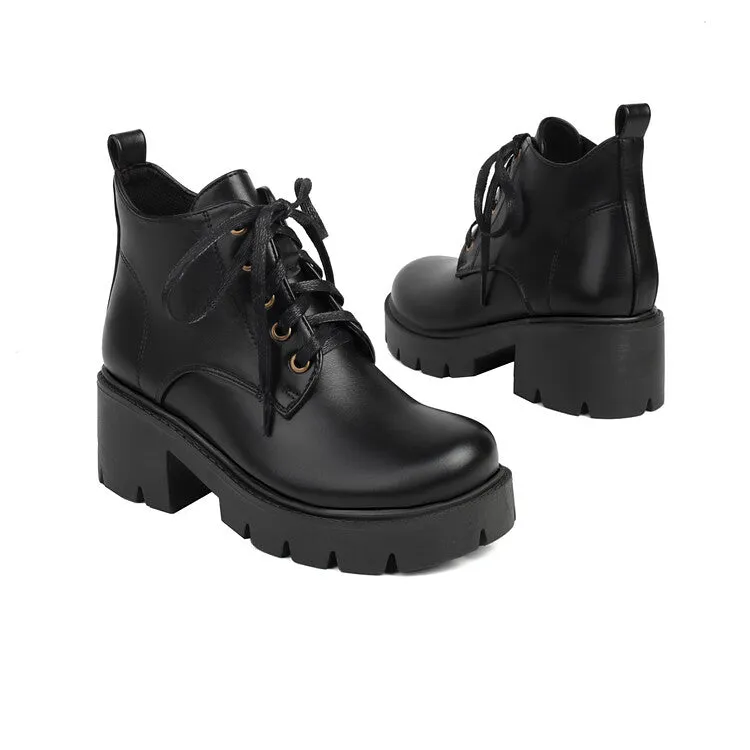 Women's Lace-Up Block Heel Platform Ankle Boots