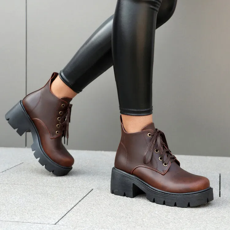 Women's Lace-Up Block Heel Platform Ankle Boots
