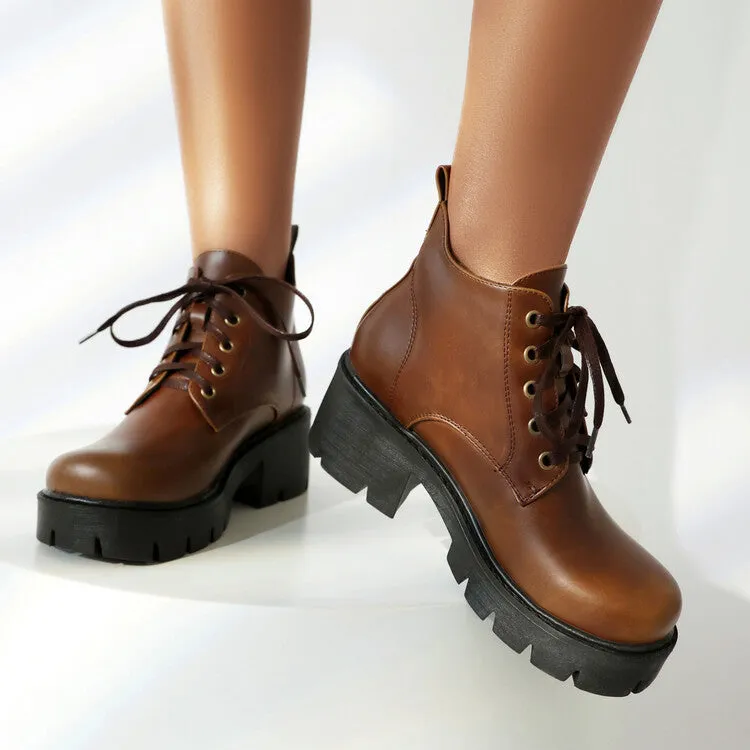 Women's Lace-Up Block Heel Platform Ankle Boots