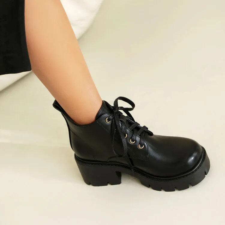 Women's Lace-Up Block Heel Platform Ankle Boots