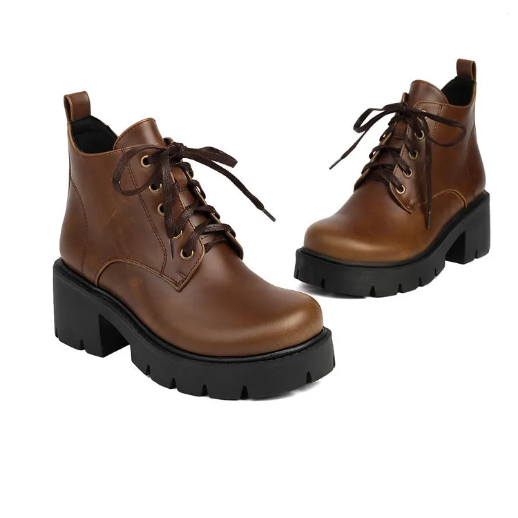 Women's Lace-Up Block Heel Platform Ankle Boots