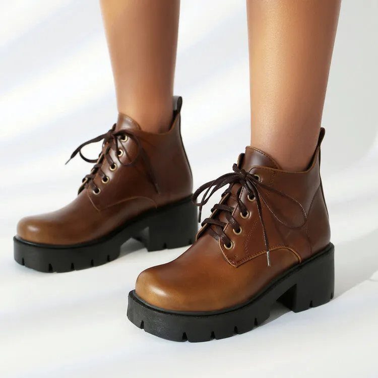 Women's Lace-Up Block Heel Platform Ankle Boots