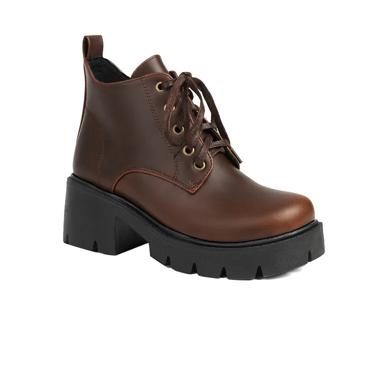 Women's Lace-Up Block Heel Platform Ankle Boots