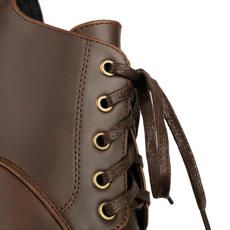 Women's Lace-Up Block Heel Platform Ankle Boots