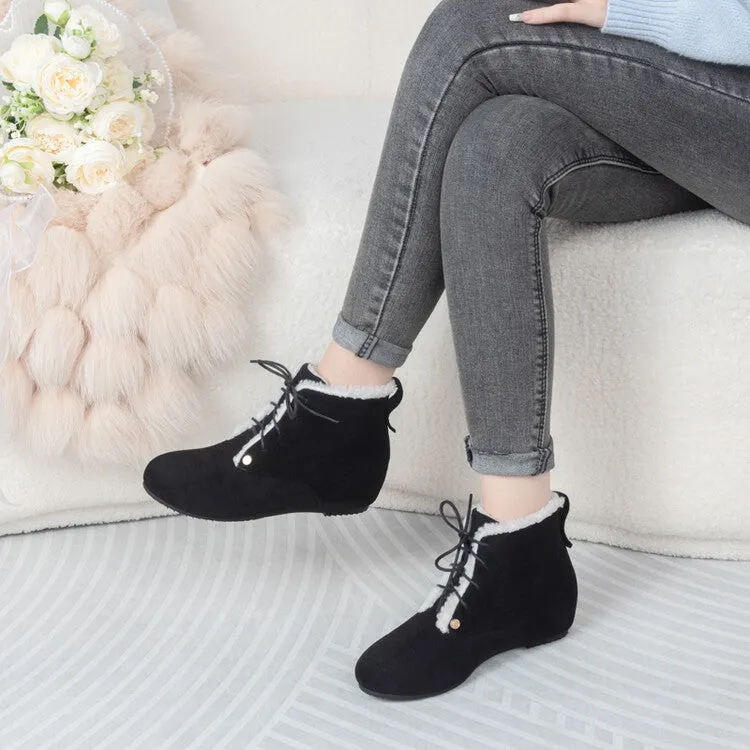Women's Lace-Up Round Toe Increased Internal Ankle Boots