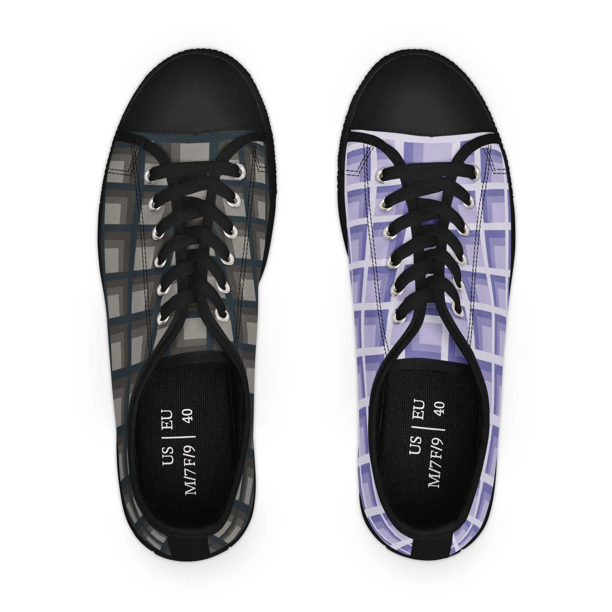 Women's Lavender & Charcoal Mismatched Geometric Low Top Sneakers