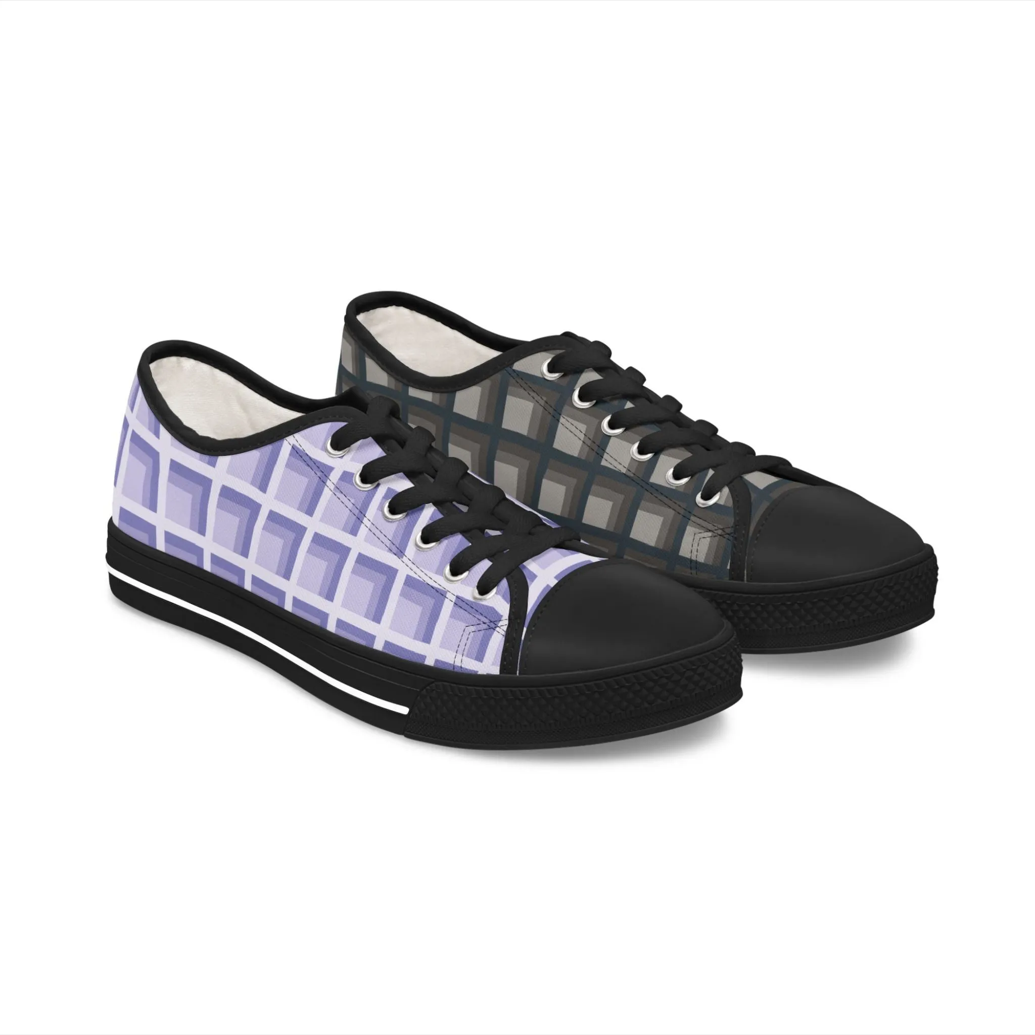 Women's Lavender & Charcoal Mismatched Geometric Low Top Sneakers