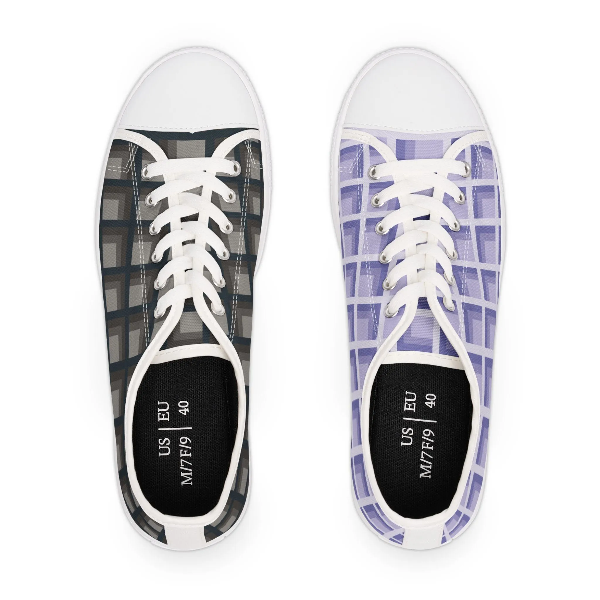 Women's Lavender & Charcoal Mismatched Geometric Low Top Sneakers
