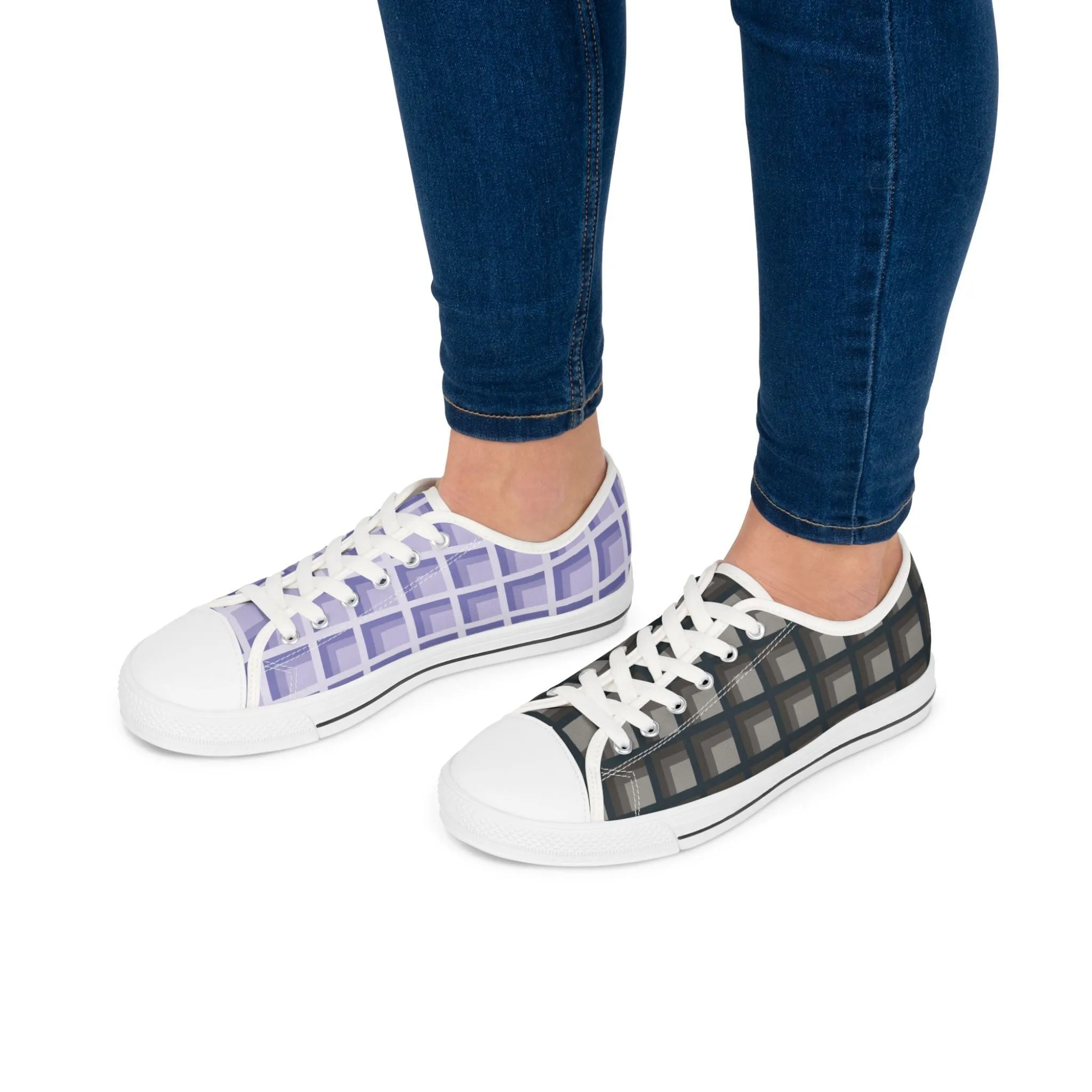 Women's Lavender & Charcoal Mismatched Geometric Low Top Sneakers