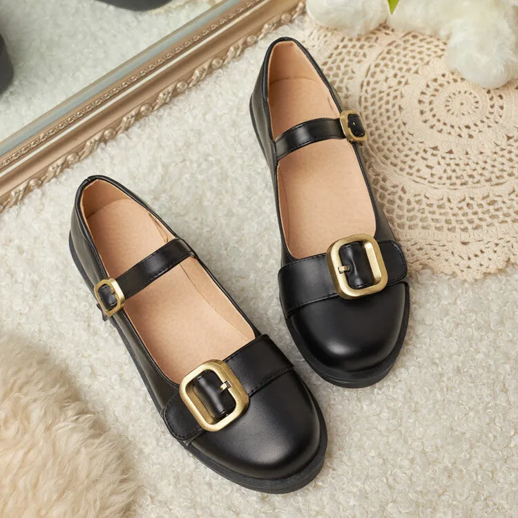 Women's Lolita Pu Leather Round Toe Buckle Straps Mary Janes Shoes