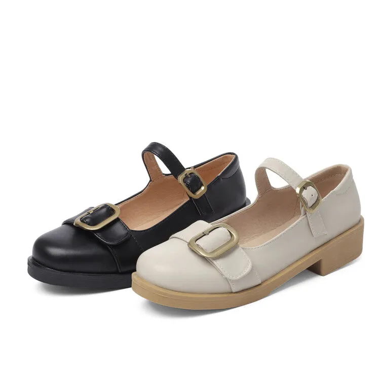 Women's Lolita Pu Leather Round Toe Buckle Straps Mary Janes Shoes