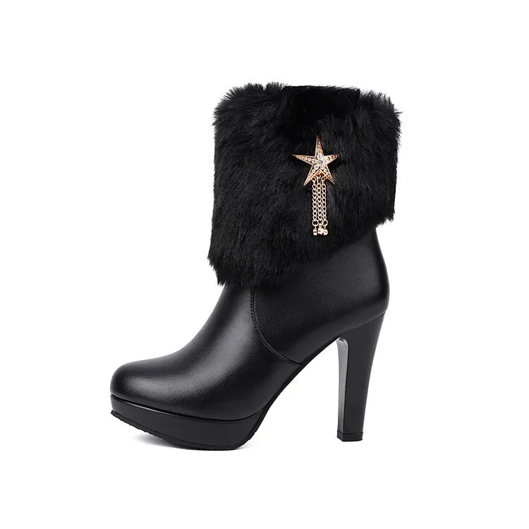 Women's Metal Tassel Block Heel Platform Short Boots