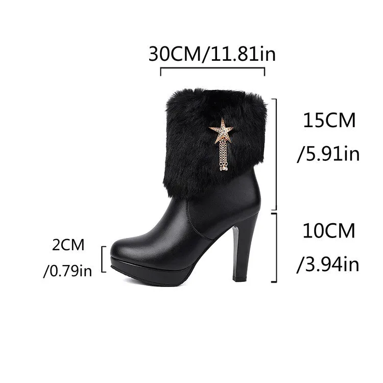 Women's Metal Tassel Block Heel Platform Short Boots