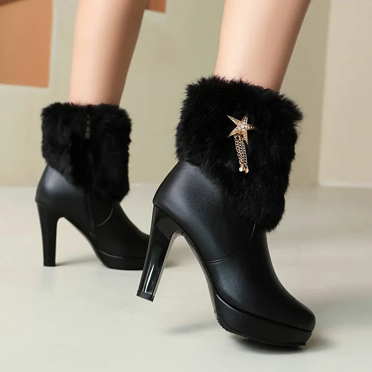 Women's Metal Tassel Block Heel Platform Short Boots