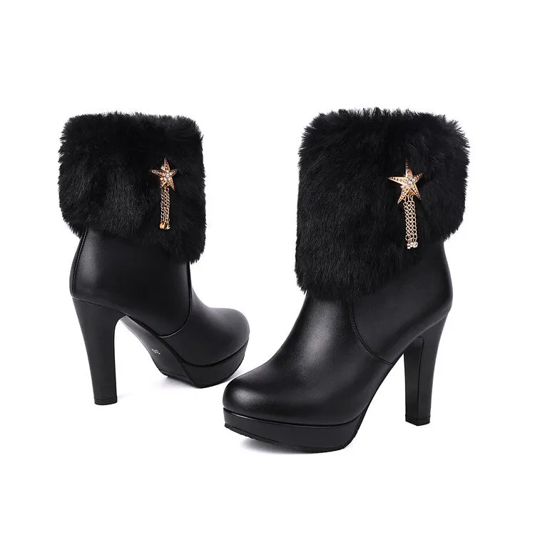 Women's Metal Tassel Block Heel Platform Short Boots