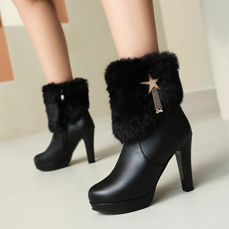 Women's Metal Tassel Block Heel Platform Short Boots