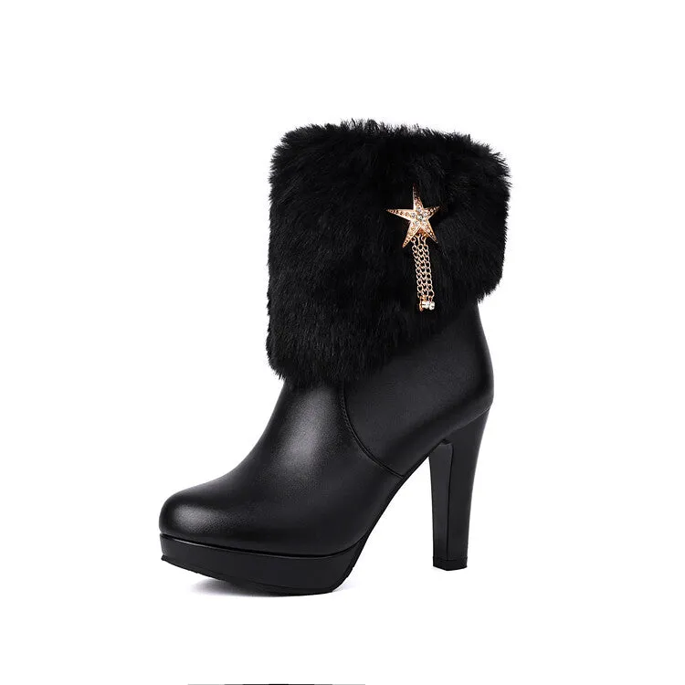 Women's Metal Tassel Block Heel Platform Short Boots