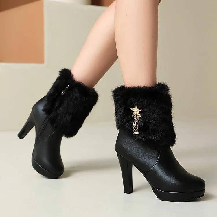 Women's Metal Tassel Block Heel Platform Short Boots