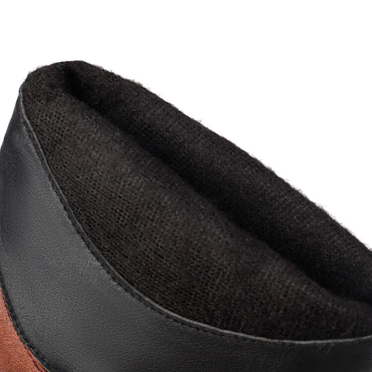 Women's Patchwork Round Toe Flat Platform Mid Calf Western Boots