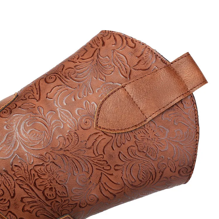Women's Patchwork Round Toe Flat Platform Mid Calf Western Boots