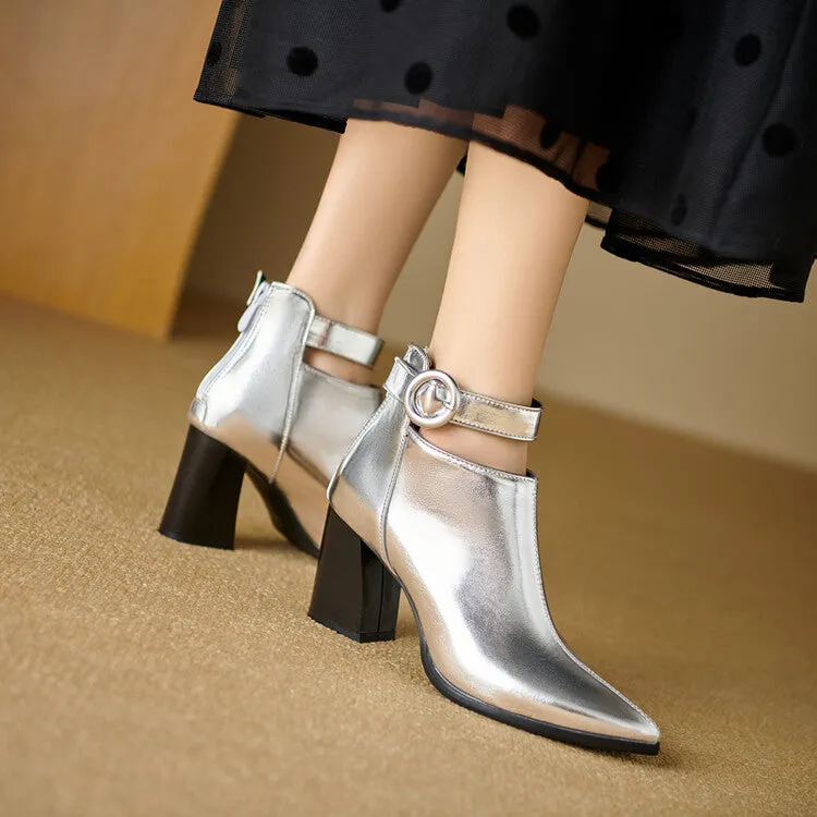 Women's Patent Leather Pointed Toe Ankle Boots