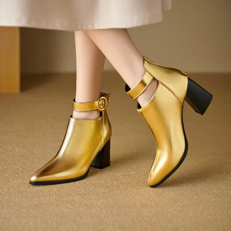 Women's Patent Leather Pointed Toe Ankle Boots