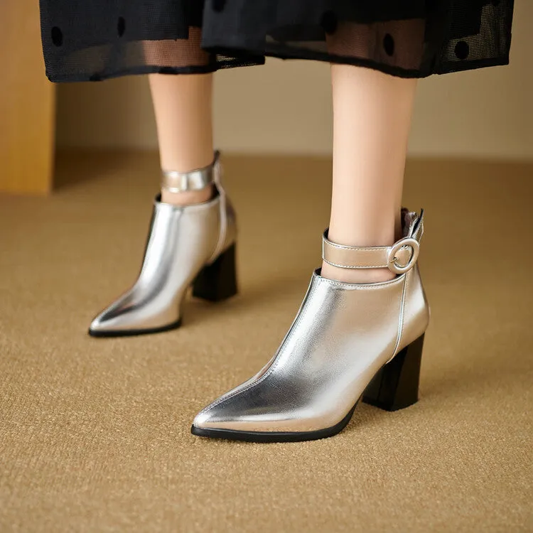 Women's Patent Leather Pointed Toe Ankle Boots