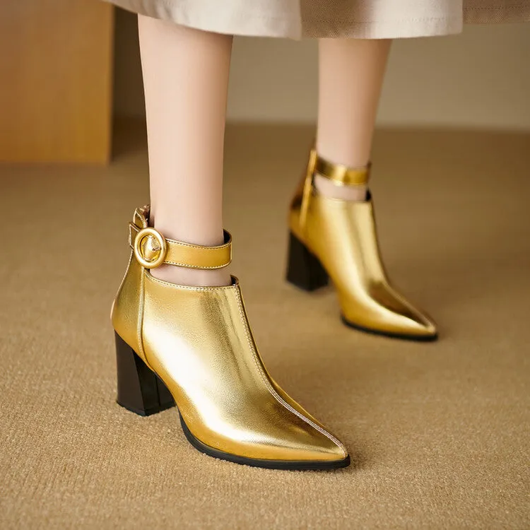 Women's Patent Leather Pointed Toe Ankle Boots